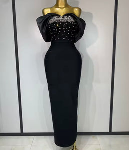 Women Strapless Rhinestone Patchwork Sexy Maxi Dress