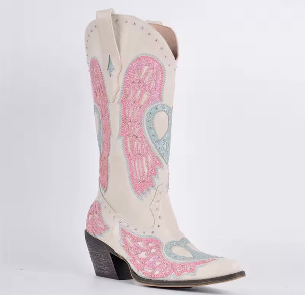 Women Fashion Color Bling Printed Knee High Western Boots