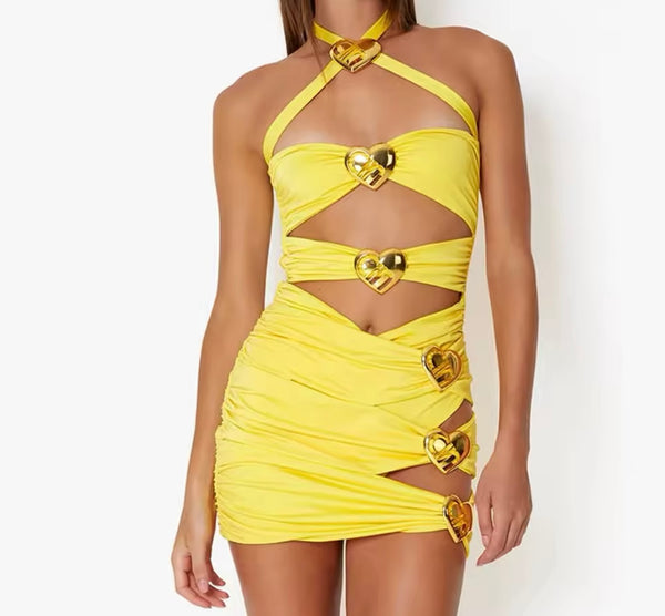 Women Sexy Halter Heart Cut Out Swimsuit Cover Up Set