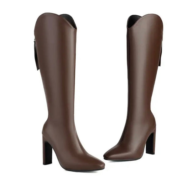 Women Fashion Faux Leather Back Zipper Knee High Boots