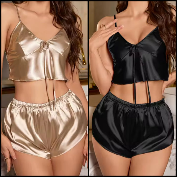 Women Sexy Sleeveless Satin Tank Lingerie Set