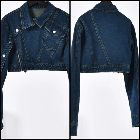 Women Fashion Button Zip Up Denim Jacket