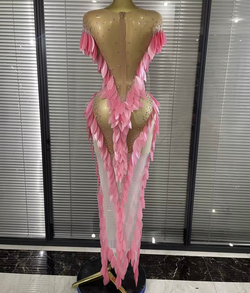 Women Sexy Sequins Rhinestone Mesh Maxi Dress