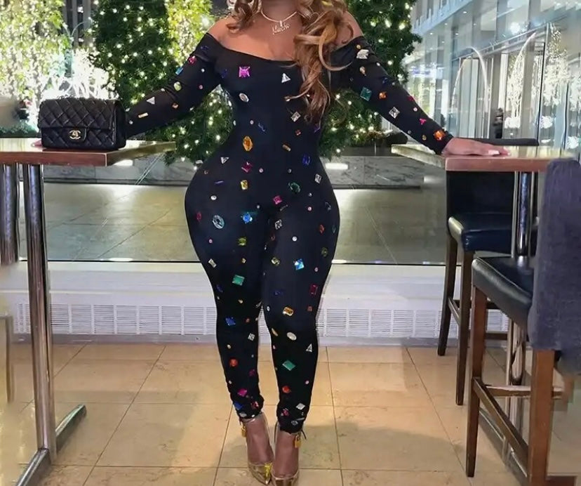 Women Sexy Printed Off The Shoulder Full Sleeve Jumpsuit
