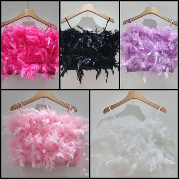 Women Sexy Fashion Feather Crop Top