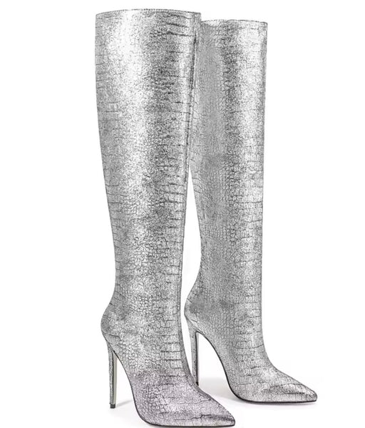 Women Color High Heel Fashion Knee High Boots
