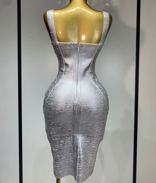 Women Sexy Sleeveless Metallic Bandage Dress