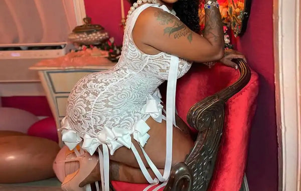 Women Sexy Sleeveless Lace Bow Tassel Dress