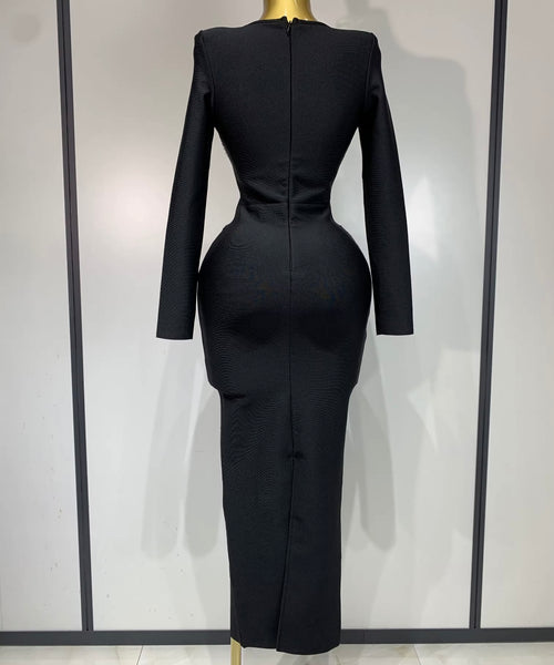 Women Sexy V-neck Bling Full Sleeve Bandage Maxi Dress
