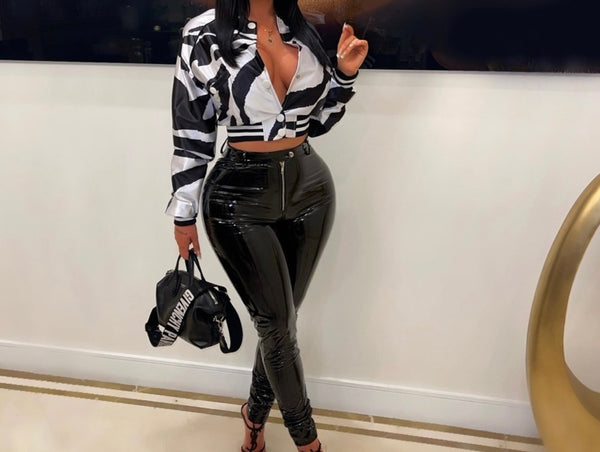 Women Fashion Color Patchwork Button Up Varsity Crop Jacket