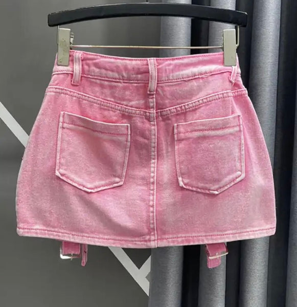 Women Fashion Pocket Denim Short Skirt