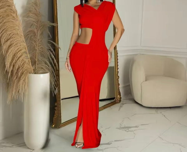 Women Sexy Solid Color Short Sleeve Cut Out Maxi Dress