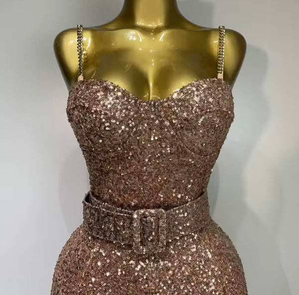 Women Sexy Chain Sleeveless Sequins Jumpsuit