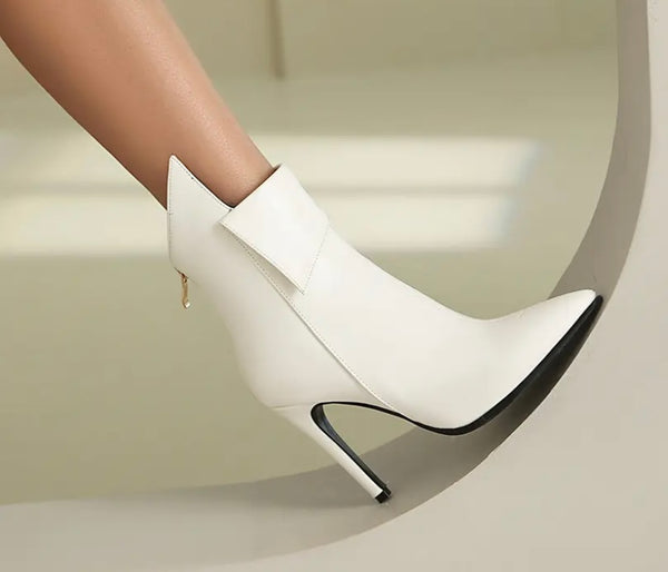 Women Fashion Pointed Toe Faux Leather Zip Up Ankle Boots