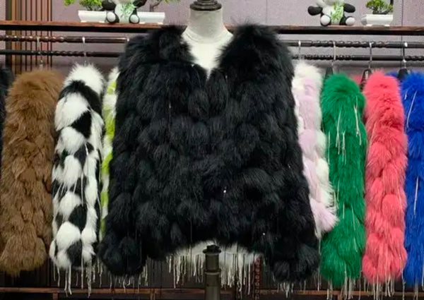 Women Fashion Faux Fur Bling Tassel Jacket