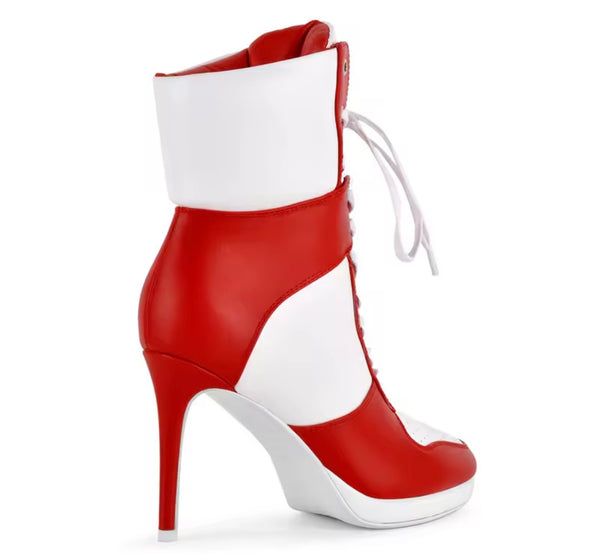 Women Fashion Pointed Toe Tie Up High Heel Ankle Boots