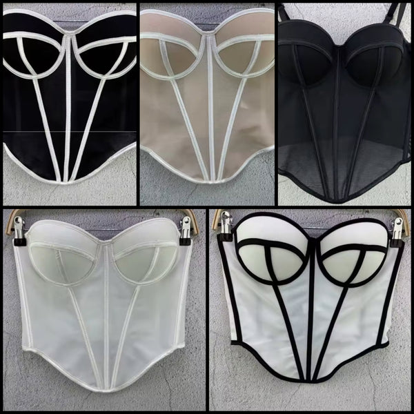 Women Fashion Sleeveless Corset Mesh Tank Top