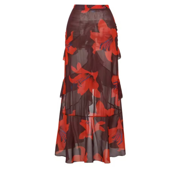 Women Ruffled Floral Swimsuit Cover Up Set