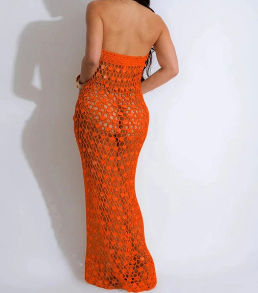 Women Sexy Strapless See Through Maxi Dress