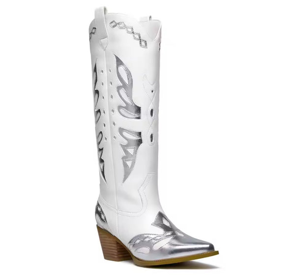 Women Color Patchwork Fashion Faux Leather Knee High Western Boots