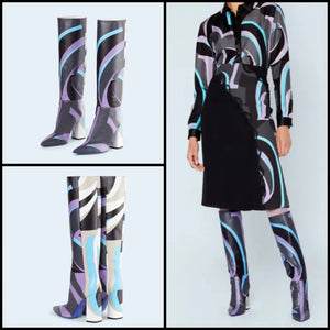 Women Fashion Multicolored Faux Leather Knee High Boots