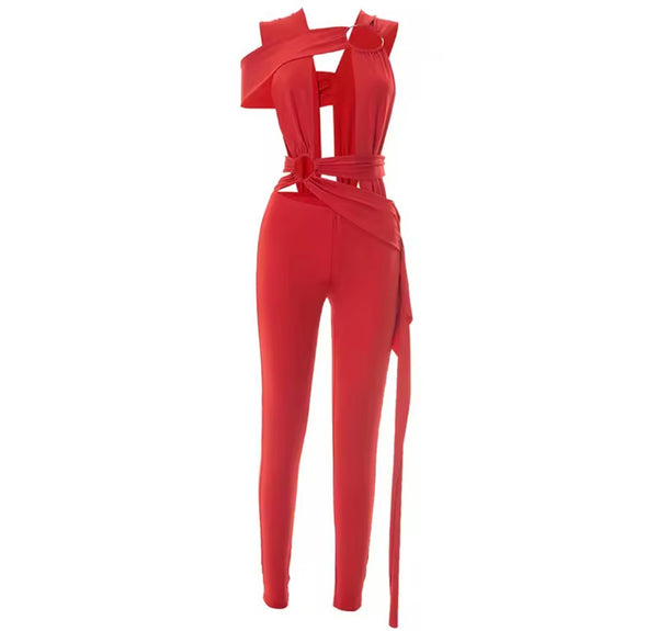 Women Sexy Sleeveless Ribbon Hollow Out Jumpsuit