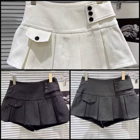 Women Button Pocket Sexy Fashion Pleated Skirt