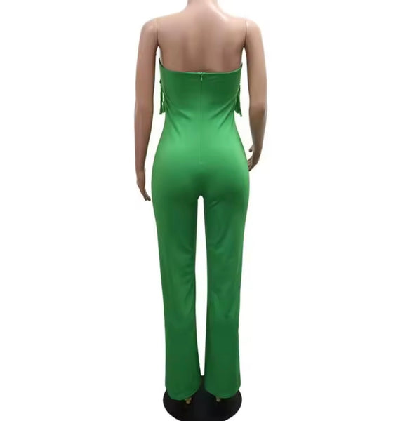 Women Color Strapless Fringe Fashion Jumpsuit