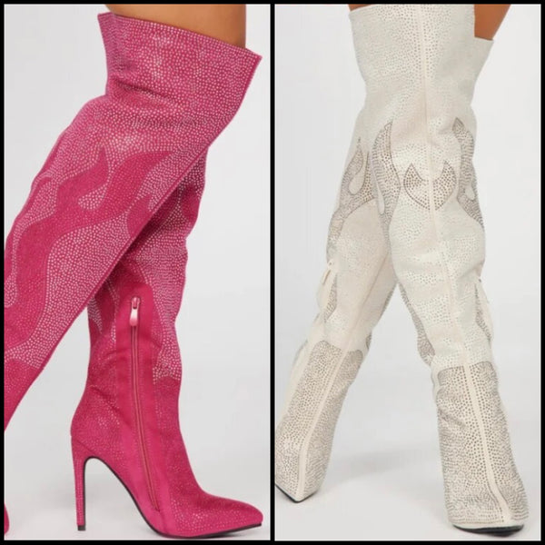 Women Fashion Suede Bling Knee High Boots