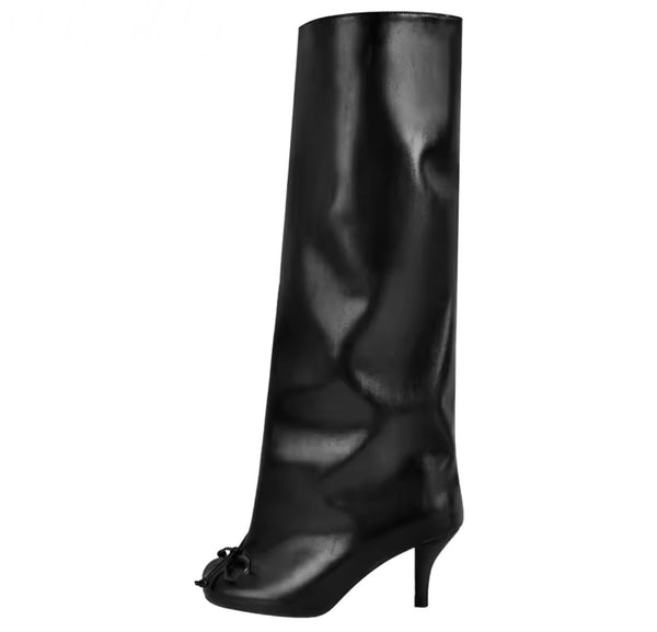 Women Fashion Round Toe Bow Knee High Boots