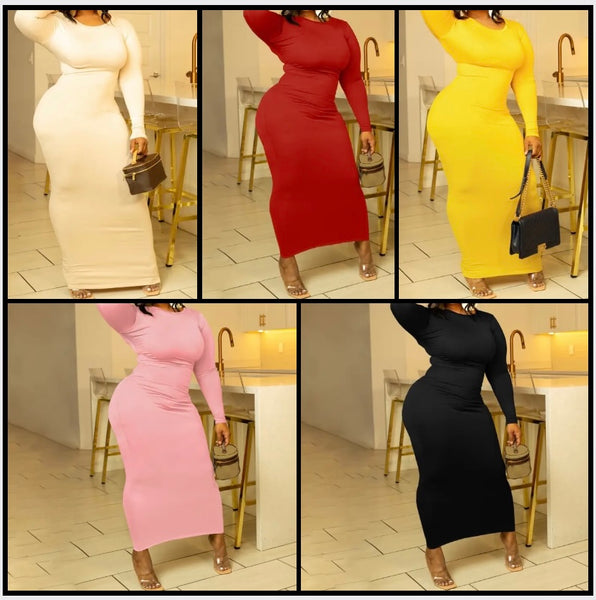 Women Sexy Full Sleeve Solid Color Maxi Dress