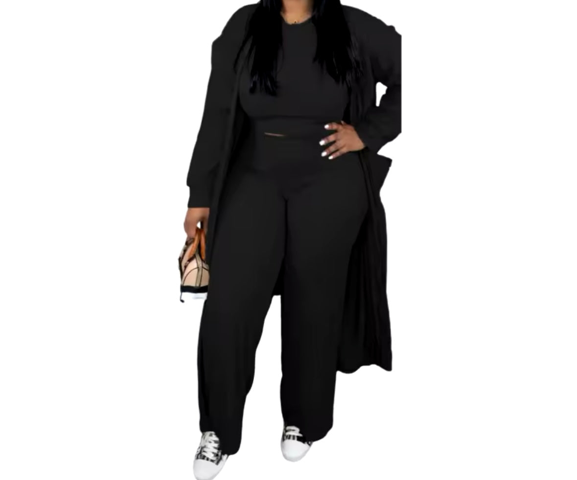 Women Solid Color Three Piece Fashion Pant Set