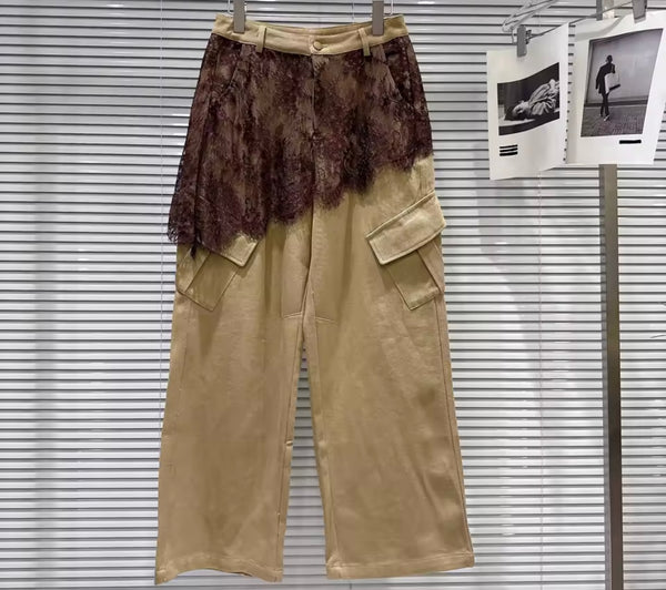 Women Khaki Lace Wrap Fashion Pants