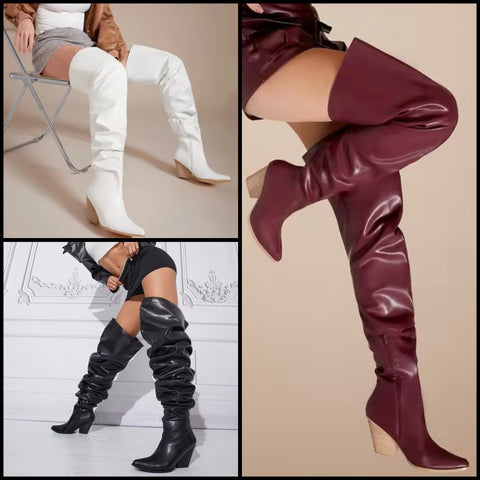 Women Fashion Faux Leather Over The Knee Western Boots