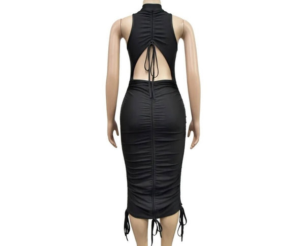 Women Sexy Sleeveless Open Back Tie Up Dress