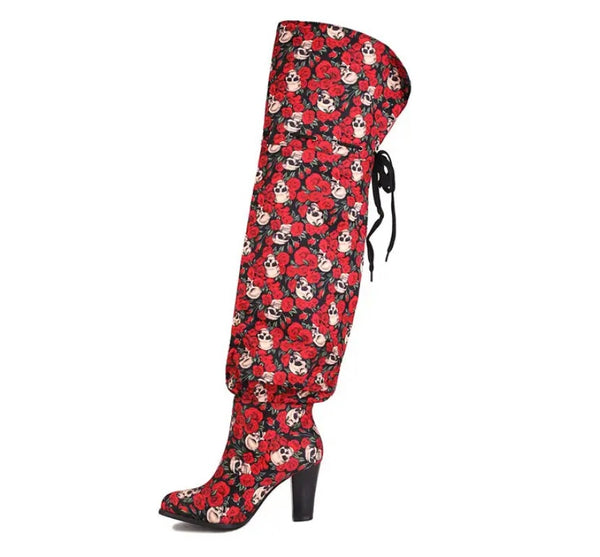 Women Fashion Printed Faux Leather Over The Knee Boots