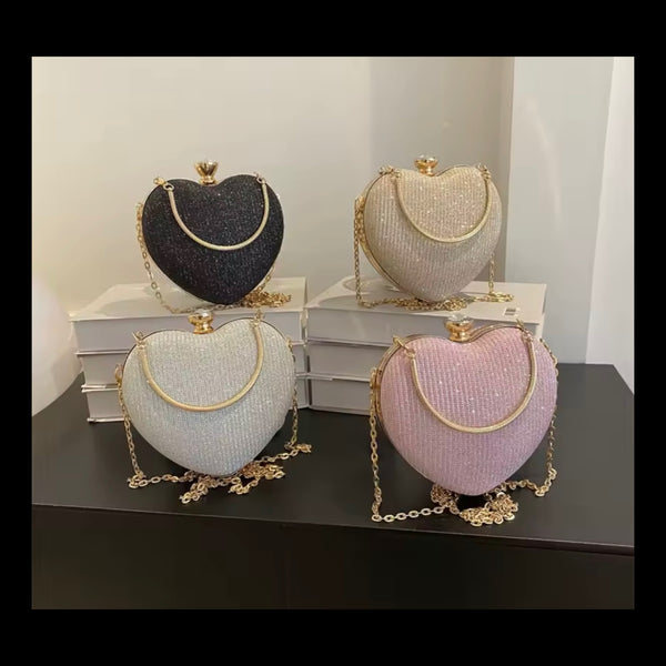 Women Fashion Heart Shape Chain Handbag Purse
