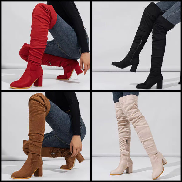 Women Color Suede Over The Knee High Heel Boots