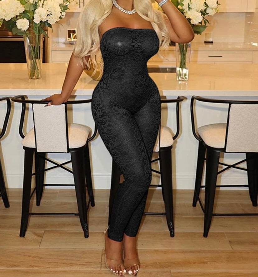 Women Sexy Strapless Lace Jumpsuit