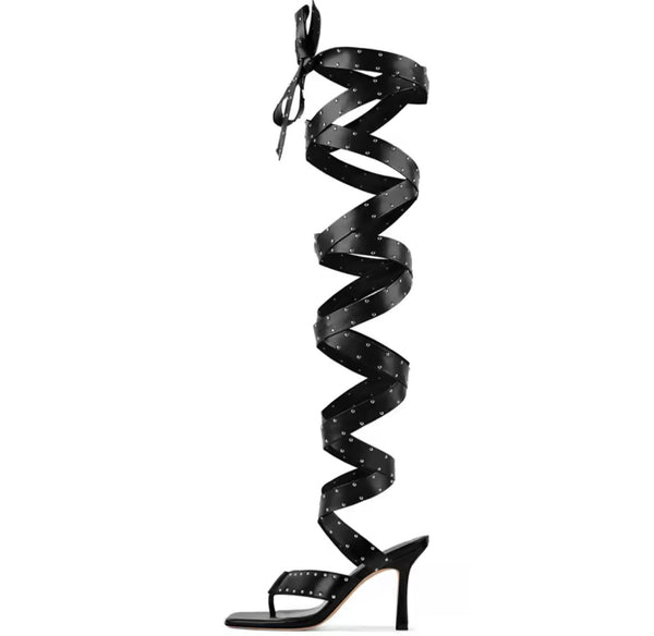 Women Fashion Black Rivet Gladiator High Heel Sandals