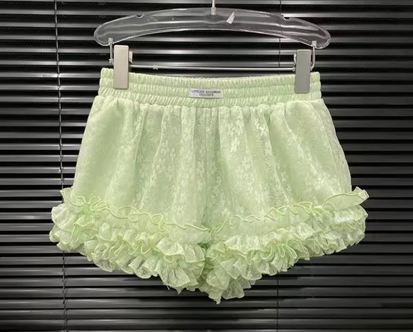 Women Ruffled Lace Full Sleeve Two Piece Short Set
