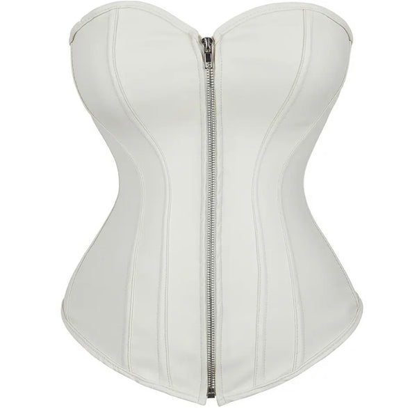 Women Fashion Faux Leather Zipper Strapless Corset Top