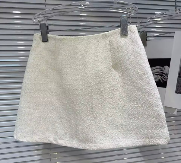 Women Sexy Sleeveless Bow Tweed Two Piece Skirt Set
