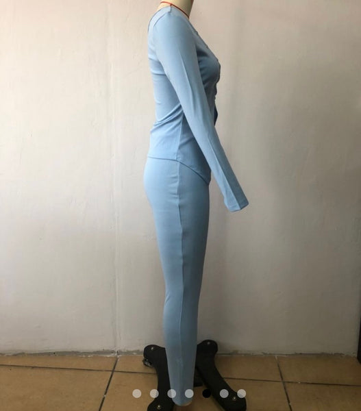 Women Off The Shoulder Full Sleeve Solid Color Two Piece Pant Set