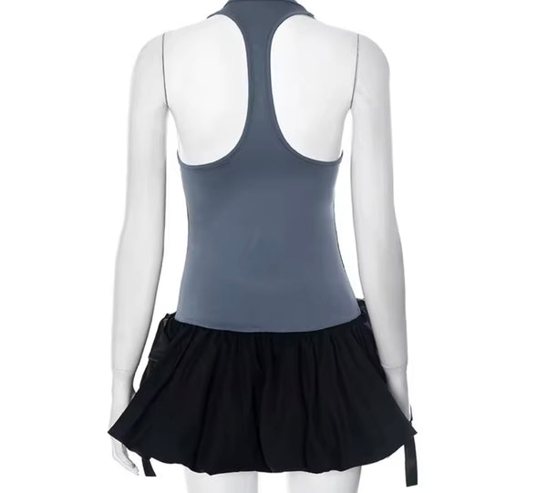 Women Sexy Sleeveless Striped Bow Color Patchwork Dress