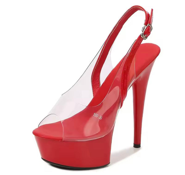 Women Open Toe Transparent Color Platform High Heels