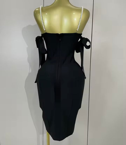 Women Sexy Pearl Rhinestone Sleeveless Bandage Dress