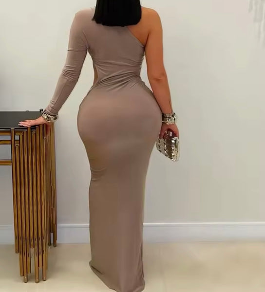 Women Sexy One Shoulder Side Cut Out Maxi Dress
