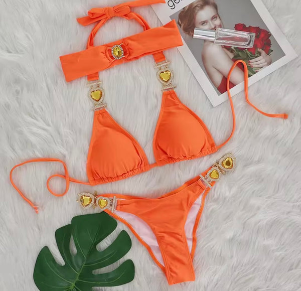Women Sexy Color Crystal Bikini Set