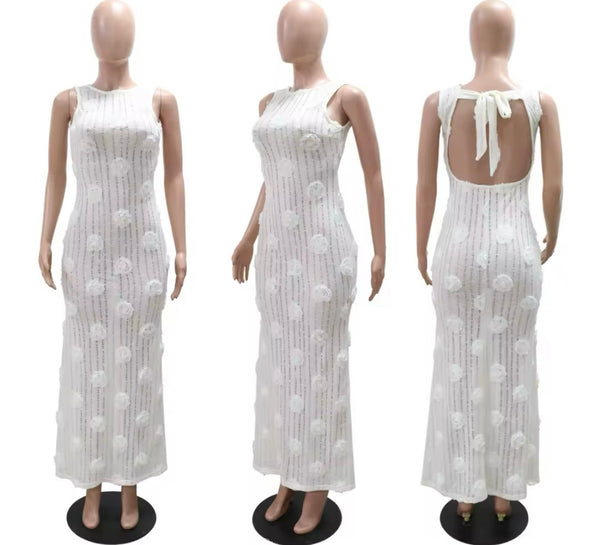 Women Sexy Sleeveless Solid Color Floral Maxi Dress